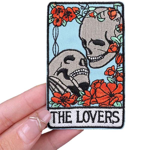 The Lovers Tarot Card Skulls Skeletons Fortune Telling 3.5" Iron On Embroidered Thermoadhesive Patch for Clothing