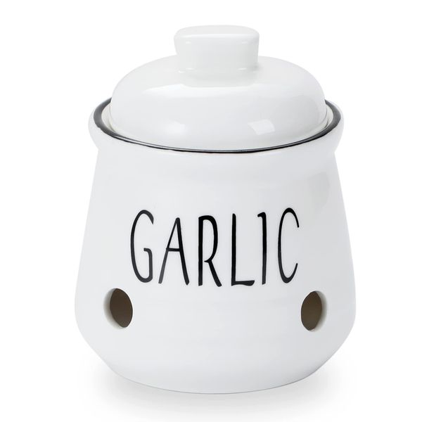 HAOTOP Garlic Keeper with Lid, Ceramic Mini Garlic Container Saver for Countertop, Keep Your Garlic Cloves Fresh