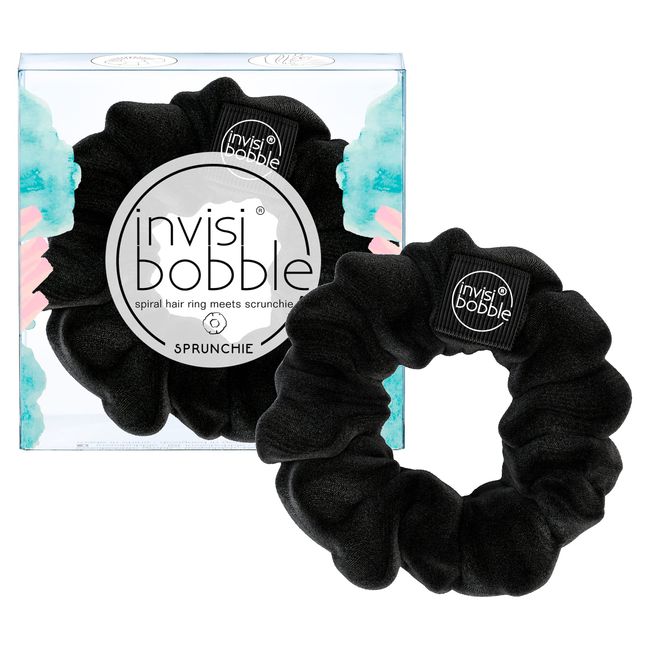 invisibobble SPRUNCHIE, True Black - Spiral Hair Ring meets Scrunchie, No Kink, Strong Hold, Stylish Bracelet, 90s Trend - Suitable for All Hair Types