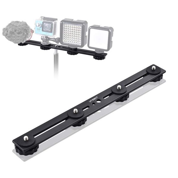 UTEBIT Camera Plate with Hot Shoe, 11.8 inches (30 cm), 4 1/4 Screws, Aluminum Alloy, Camera Plate, 4 L-Shaped Camera Brackets, 1/4 Screw Hole, 3/8" Screw Hole, Flash Bracket Head, Camera Stay, Camera