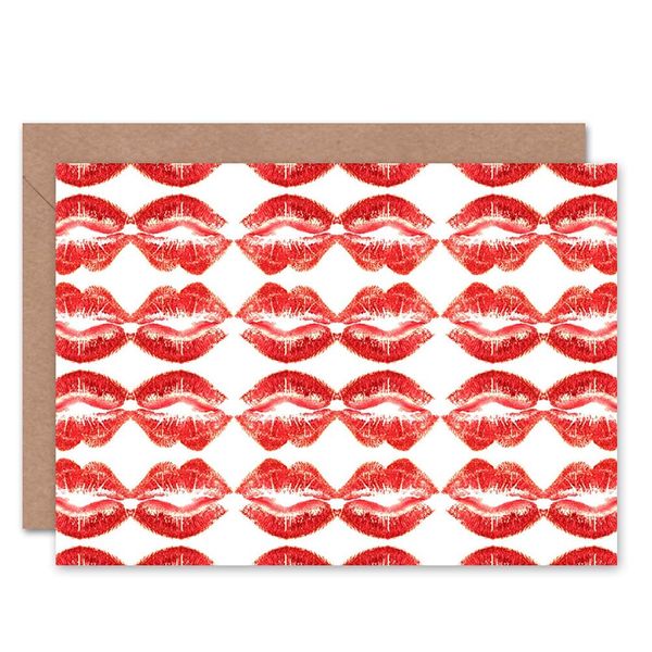 Wee Blue Coo CARD GREETING KISS LIPSTICK LIPS PATTERN DESIGN GIFT