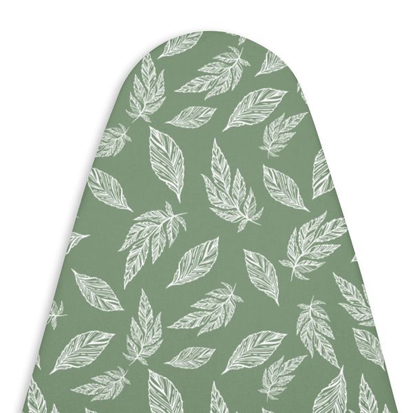 Encasa Ironing Board Covers (125x46 cm) Drawstring Tightening with Thick 3 mm Felt Padding, Easy Fit, Scorch Resistant, Printed - Big Leaves Green