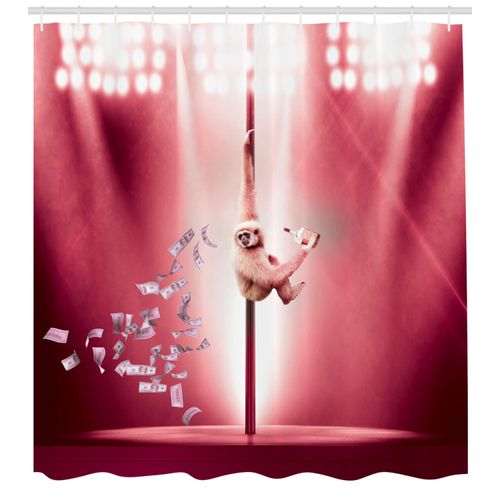 Ambesonne Funny Shower Curtain, Monkey on a Pole Whiskey Pastel Colored Composition Whimsical Motif, Cloth Fabric Bathroom Decor Set with Hooks, 69" W x 70" L, Burgundy Pink