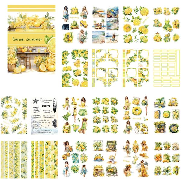 Kinwodon 20 Blatt Scrapbook Stickers Book Scrapbooking Zubehör Aufkleber Mädchen PET Ästhetische Aufkleber Vintage Sticker Set Erwachsener Kind Scrapbooking Sticker für Fotoalbum Scrapbooking Calendar