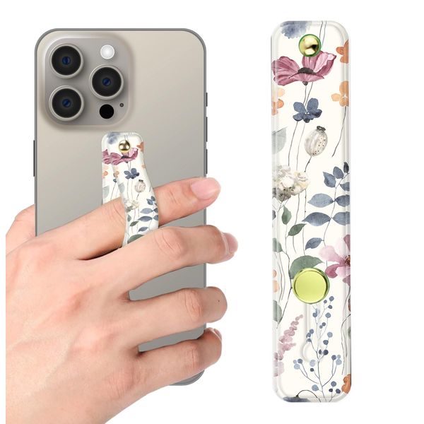 Phone Finger Strap Holder, Portable Phone Grip Loop, Telescopic Silicone Phone Stand, Compatible with Most Smartphones (Watercolor Floral)