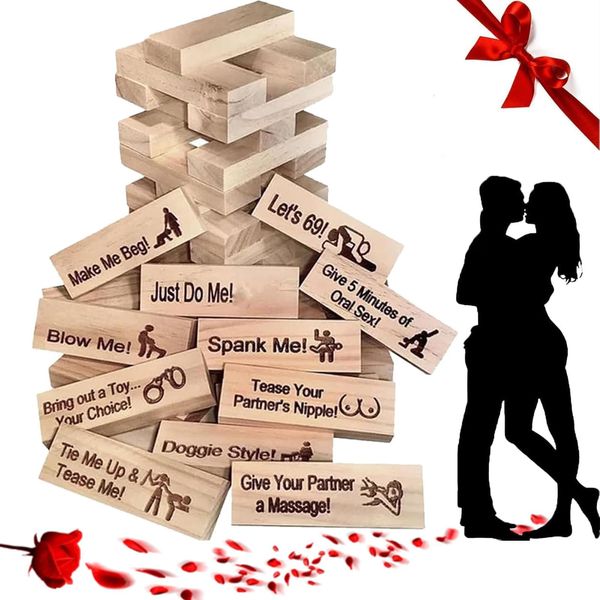 Lust Tower, Game for Adults, 48Pcs Super Naughty Block Tower Game, Couples Games for Adults, Valentine Tumbling Tower Stacking Blocks Game, Stacking Wooden Block Game for Grown Ups