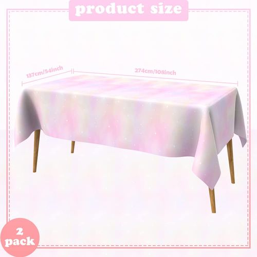 Disposable Rainbow Tablecloth Pastel Rainbow Tablecloths 2 PCS Waterproof Plastic Table Cloths for Rectangle Tables, Birthday Decoration Party Supplies for Birthday Wedding Pink Theme Party 108" x 54"