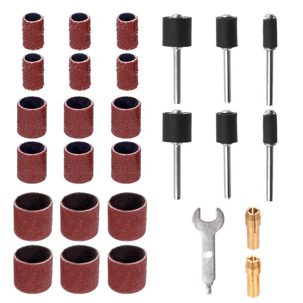 Keadic 346Pcs Sanding Drum Kit Contains 330Pcs 80/120/240 Grits Drum Sander Sleeves, 12 Drum Mandrel 2 Self-Tightening Drill Chuck and Wrench, Rotary Tools Accessories for Wood Metal Plastic