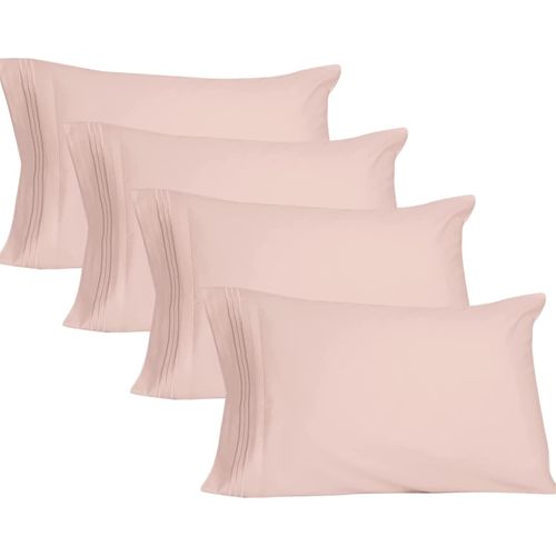 YIYEA Pillow Cases Queen Size Set of 4, Ultra Soft Double Brushed Microfiber Embroidered Pillowcases, Envelope Closure, Shrinkage and Fade Resistant Pillow Covers, 20"x30", Pink