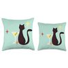 Retro Black Cat Martini Mid Century Modern Design Throw Pillow