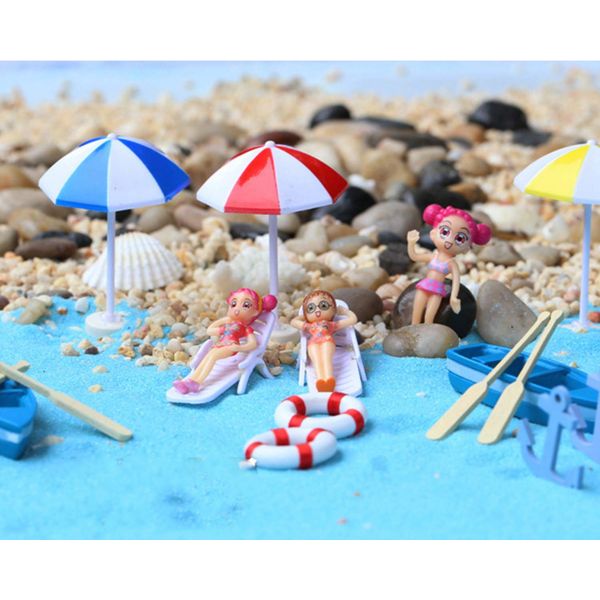 22 Pcs KATERT Beach Style Miniature Ornament Kits Set for DIY Fairy Garden Plant Pot Dollhouse Decoration, Blue Sand/Cute Girls/Beach Chair/Boat/Oars/Beach Umbrellas/Swimming RingLift Buoy/Starfish