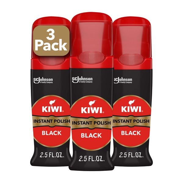 KIWI Instant Shine & Protect Liquid Shoe Polish, Black, 1 Bottle with Sponge Applicator, 2.5 oz, Pack of 3