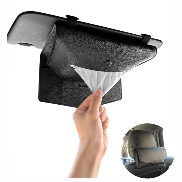 [2-way Specifications] Car Tissue Holder, Tissue Case, Car Supplies, Convenient Goods, Car (Thin (For Boxless), Black)