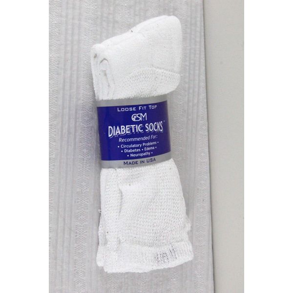 Diabetic Socks Crew Loose Fit Top CSM Size 9-11 (Shoe Size 5-9) Color White NWT