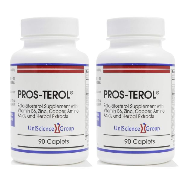 UniScience Group, Inc. Pros-TEROL (2 Bottle kit), Prostate Relief with 900 mg Plant Sterols with Pumpkin Seed, Stinging Nettle Root, Ginger Root, Licorice Root Extracts 90 Caplets