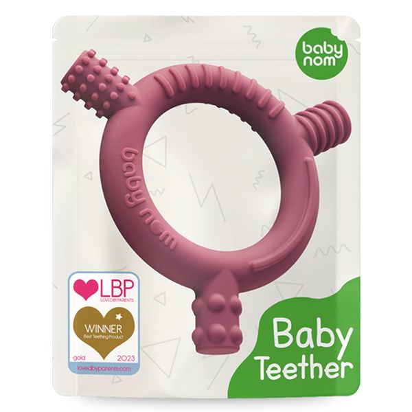 Baby Nom ® Teething Toys for Baby 3 Months and Up - Food Grade Silicone Baby Teether, Baby Teething Ring for Sensory Development, Teething Toys for Baby - Freezer Friendly, Berry