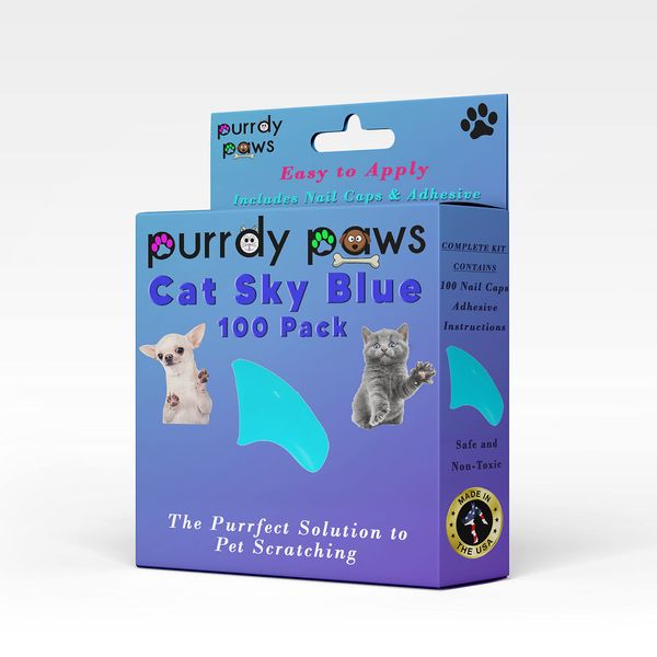 Purrdy Paws 100 Pack Soft Nail Caps for Cat Claws Sky Blue Medium