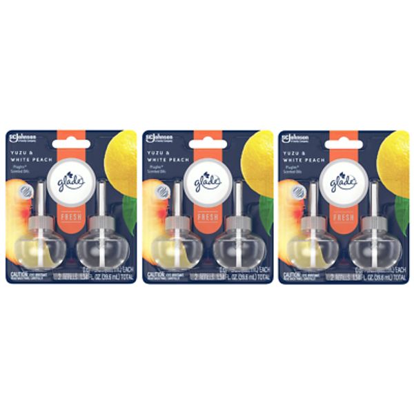 Glade Fresh PlugIns Scented Oil Refills, Yuzu & White Peach, 2ct (LOT OF 3)