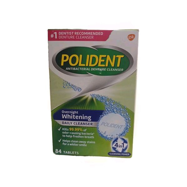 Polident Overnight Whitening Antibacterial Denture Cleanser 84 Tablets, Ex:12/25