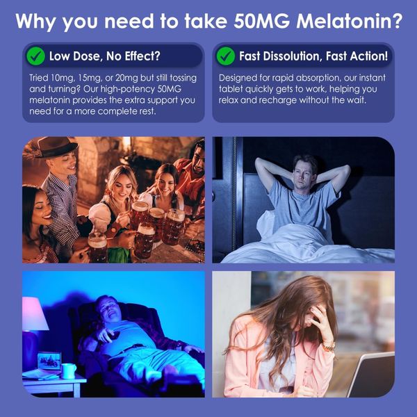 Melatonin 50 Mg for Adults - Extra Strength 9-In-1 Fast Dissolve Sublingual -...