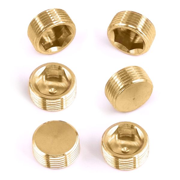 Mardatt 6Pcs 3/4" Brass NPT Plug, Internal Hex Counter Sunk Pipe Fitting Male Thread Pipe Plug Set