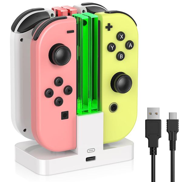 Charging Dock for Joy Con Charger for Nintendo Switch with LED Light Bar, FYOUNG Switch Controller Charger for Switch OLED Joycon Charging Stand with Individual LED Indicator - White