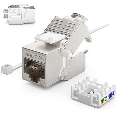deleyCON 8x CAT 7 Keystone Jack Module Optimal for CAT7 CAT6 CAT6a Installation Cable Connector Patch Cable Network Cable STP Shielding RJ45 Socket 1000 MHz 10 Gbit/s Insulation Terminal (LSA)