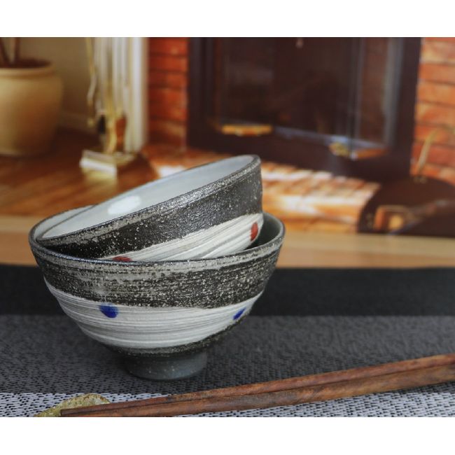 Shigaraki Ware Rice Bowl [Milky Way (Blue & Red) Set Rice Bowl w910-01_910-02] Couple Meoto, Pair Couple, Shigarakiyaki, Pottery, Tableware, Rice Bowl, Rice Bowl, Stylish, Gift, Present