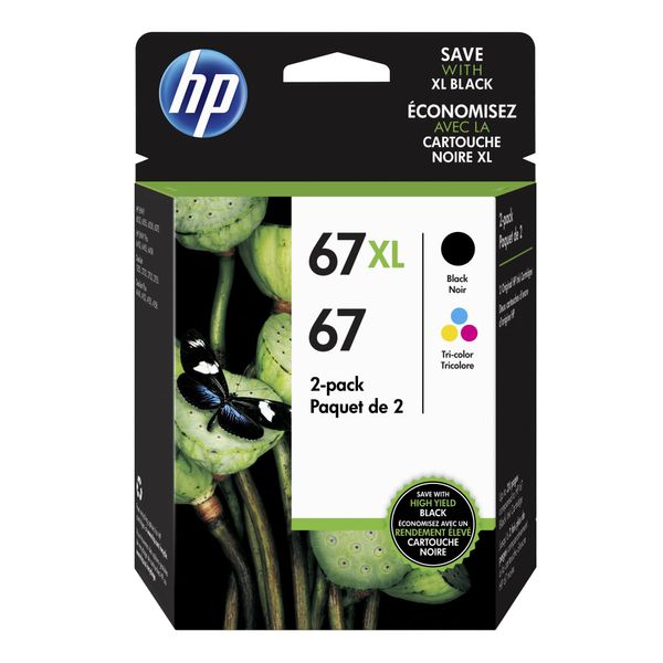 HP 67XL / 67 Ink Cartridges (Black/Tri-Color) 2-Pack in Retail Packaging