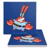 Spongebob Mr. Krabs Pose Square Ceramic Coasters, Set of 2, 3.9", Cork Base