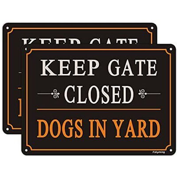 2 Pack Keep Gate Closed Signs Dogs in Yard Signs 10 x 7 Inches Security Warni...