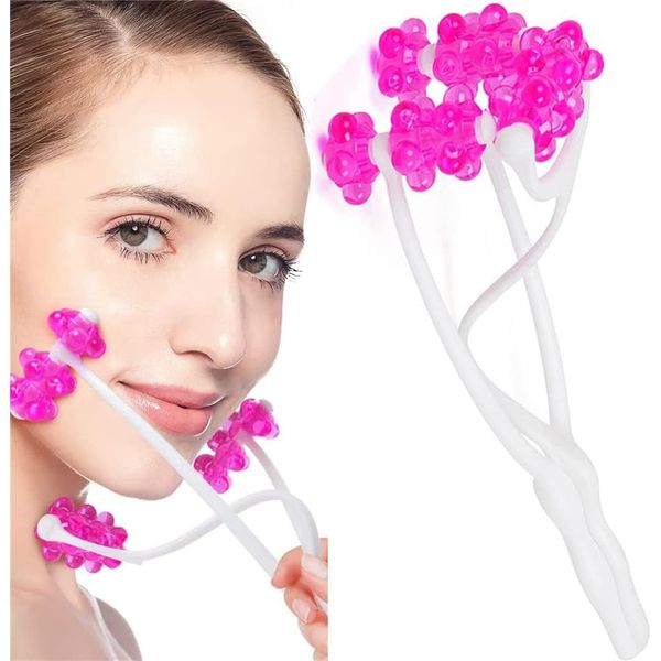 shenghang Face Roller Massager Thin Face Lift Plastic Massager Manual Massage Tool Face Fat Remover Slimming Beauty Tool for Face Up, Pink