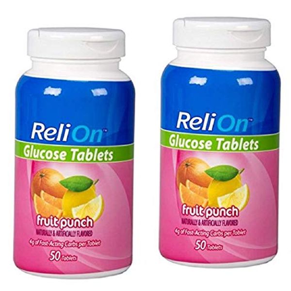 Relion Glucose Tablets - Fruit Punch Flavor - 50 Counts (2 Pack)