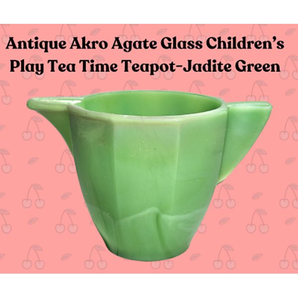 Antique AKRO AGATE Glass Children's Play Tea Time Teapot-JADEITE Green