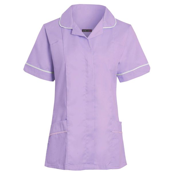 shelikes Womens Hospital Uniform Ladies Healthcare Zip Fastening Collared Nurse Tunic Top Medical Uniform Salon Vet Healthcare Maid Dress