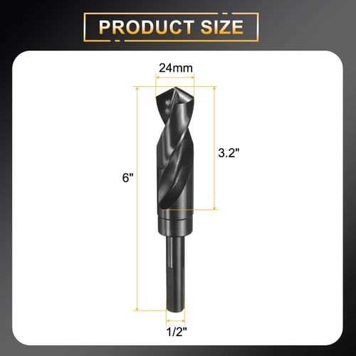 HARFINGTON 24mm Drill Bit 1/2" Reduced Shank 3-Flat 4341 High Speed Steel 118 Degree Split Point for Plastic Wood Copper Aluminum Iron Medium Soft Metal