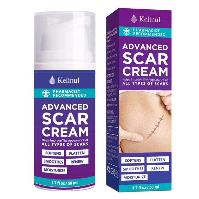 Kelinul Scar Cream-Advanced Silicone Gel for C-Section, Stretch Marks, Acne, Surgery, Effective both Old and New Scars- Advanced Post Supplies-Try Surgical Sheets-1.7 oz