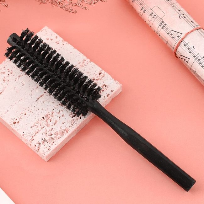 Boar Bristle Round Hair Brush,Small Round Brush Round Travel Hair Brush with Natural Wooden Handle Portable Hairbrush Roller Brush for Women Short Fine Hair, Mini Beard Brush for Men (Black)