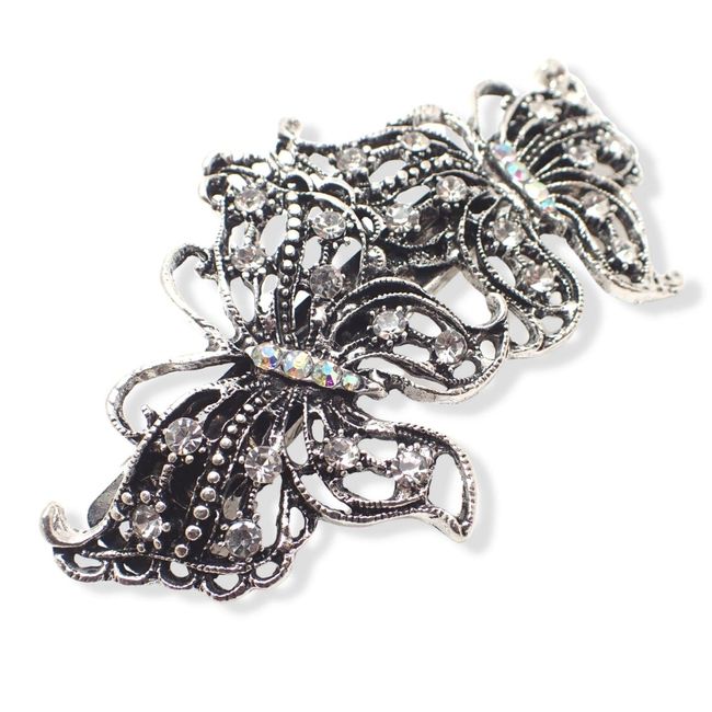 Topkids Accessories Vintage Claw Clip Hair Accessories for Women, Diamante Hair Clips for Women Bridal Hair Accessories Hair Jewellery Hair Clips Women Silver Hair Clips Hair Grips (Double Butterfly)