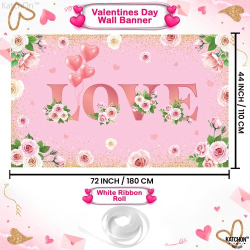 KatchOn, Pink Love Valentines Backdrop - XtraLarge, 72x44 Inch | Valentines Backdrops for Photography | Valentines Banner, Valentines Decorations | Valentines Backdrop, Valentines Décor
