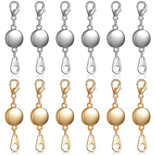 12 Pieces Locking Magnetic Jewelry Clasp Round Necklace Clasp Closures Bracelet Extender for Jewelry Making (Gold, Silver)