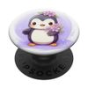 Cute pinguin with purple flower PopSockets Swappable PopGrip