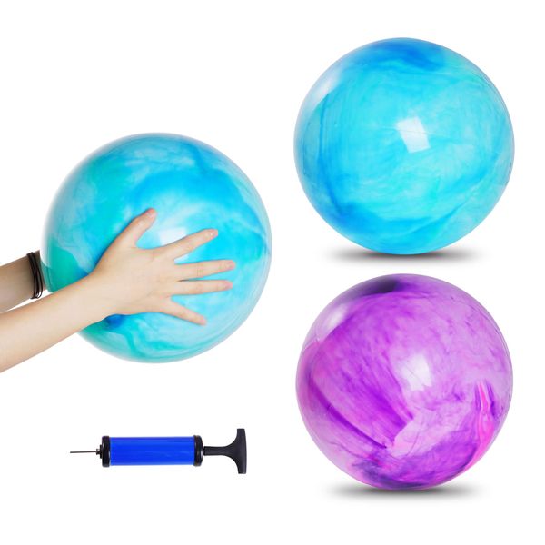 baotongle 2pcs 15 inches Marbleized Bouncy Balls Bouncing Balls with Pump for Pet Outdoor School Water(15inches, Blue and Purple)