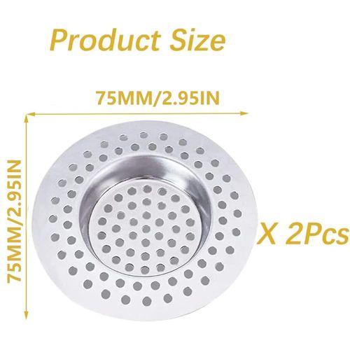 2 Pcs Sink Strainer, Stainless Steel Sink Strainer Plug, Drain Hair Catcher, Protector Shower Drain Cover, Sink Stopper Drain Filter for Kitchen, Bathtub, Bathroom, 2.95 "/ 7.5 cm