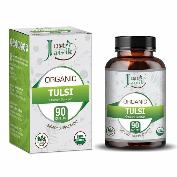 Just Jaivik 100% Organic Tulsi (750MG) 90 Tablets As Dietary Supplements