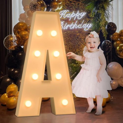 3FT Marquee Light Up Letters, Large Marquee Letters A for Party Decorations, Big Baby Letters for Baby Shower Birthday Party Decor Wedding Engagement, Mosaic Letters for Balloons Pre-Cut DIY Foamboard