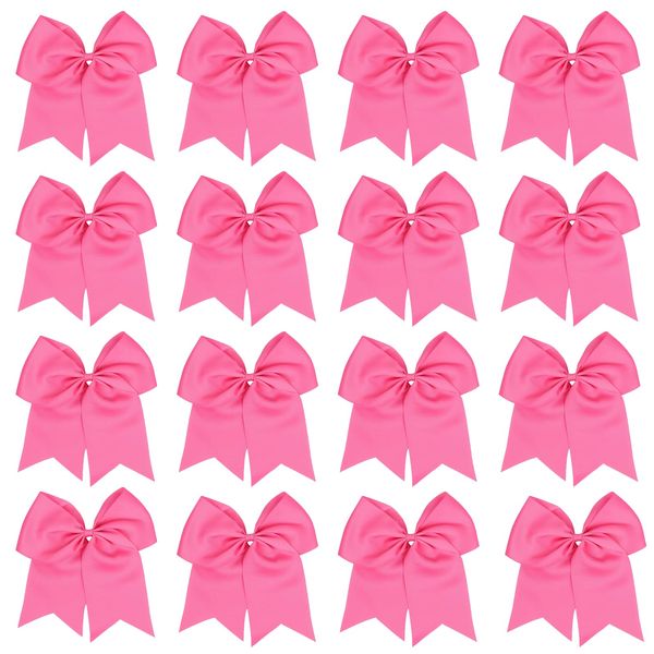 chiduerm 16Pcs Cheerleading Bows 8 Inch Large Cheer Hair Bows Grosgrain Ribbon Elastic Bands Handmade Ponytail Holder for Cheerleading Girls School College Sports (pink)