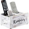 Whitewashed Wood Remote Control Holder Organizer / Tabletop Media Storage Caddy