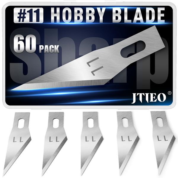 JTIEO 60 PCS Exacto Knife Blades High Carbon Steel #11 Replacement Hobby Blade Hobby Knife Blades Refills Art Blades with Storage Case Exacto Blade for Art, Craft, Scrapbooking, Stencil