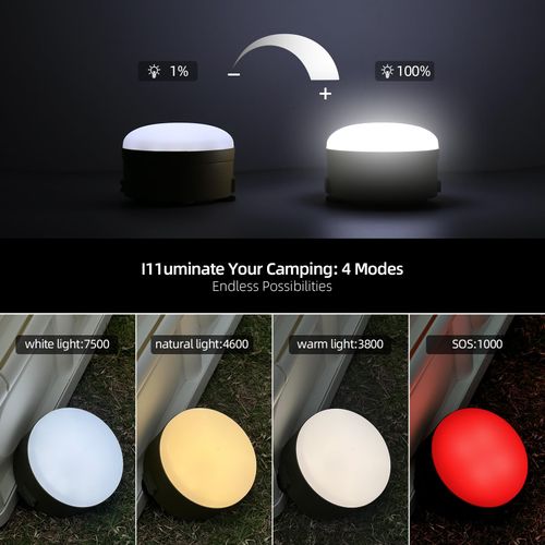 Amkulop Bright Rechargeable LED Camping Light, 4 Modes, Tent Light with Magnetic Base, Red Light Camping Lantern, Portable Flashlight, Power Outage Light